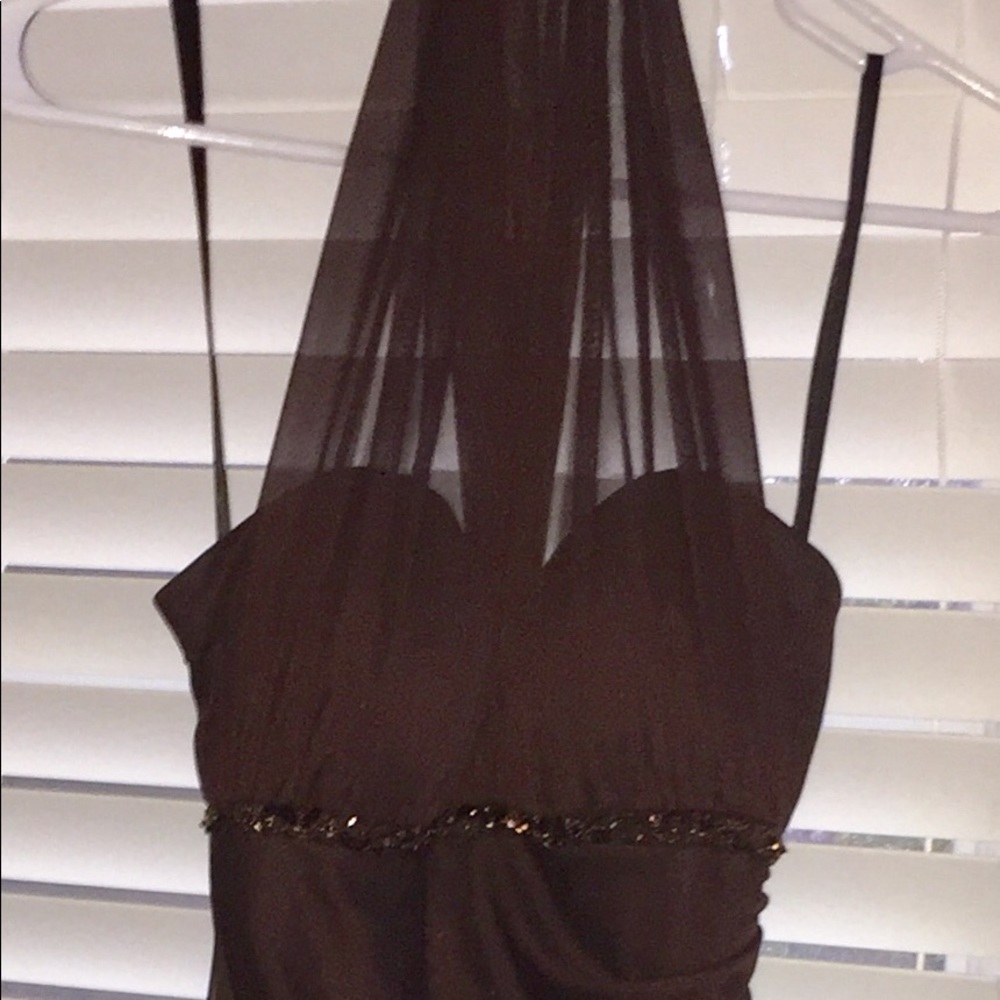 BROWN HALTER PARTY DRESS